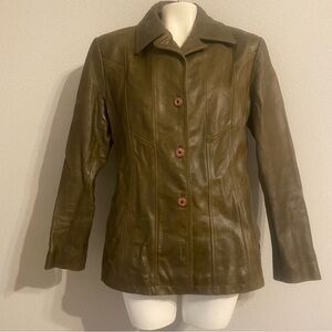 Women’s Wilson Vintage Leather Jacket  Button  Front Green Size Large